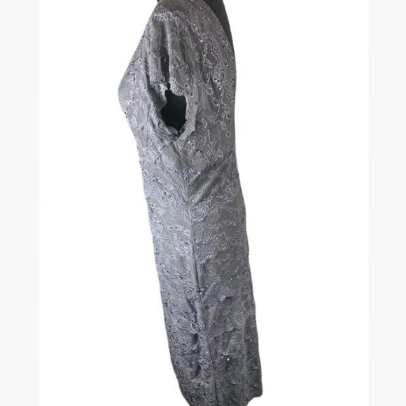 Blu Sage Medium Gray Lace Cocktail Evening Dress With Sequins Size 12 EUC - Picture 4 of 10